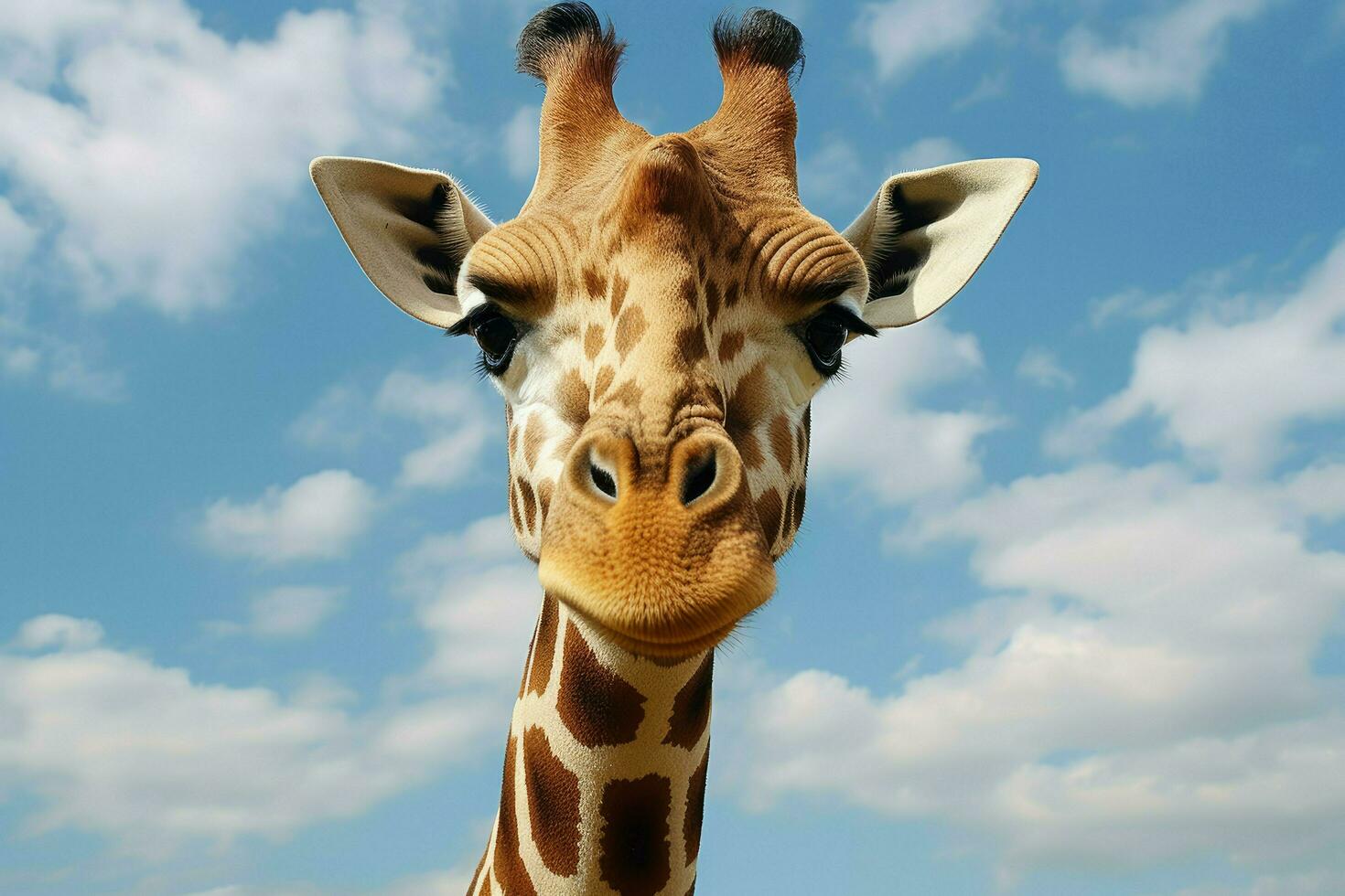 AI generated Giraffe face under sky. Giraffe ,funny face Ai generated photo