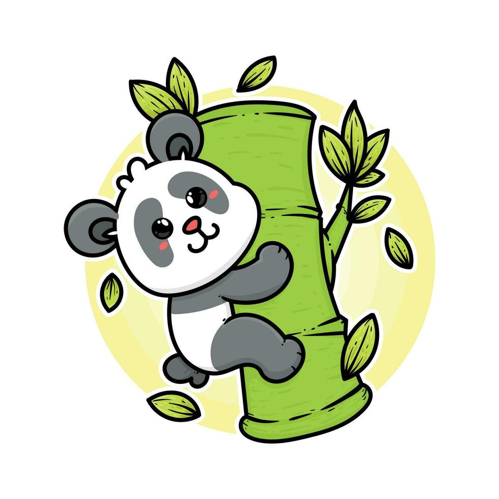 contento panda y bambú planta adorable dibujos animados garabatear vector ilustración plano diseño estilo