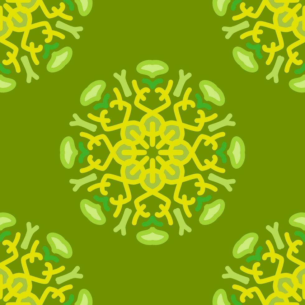 seamless pattern yellow green mint olive forest mandala floral creative design background vector illustration