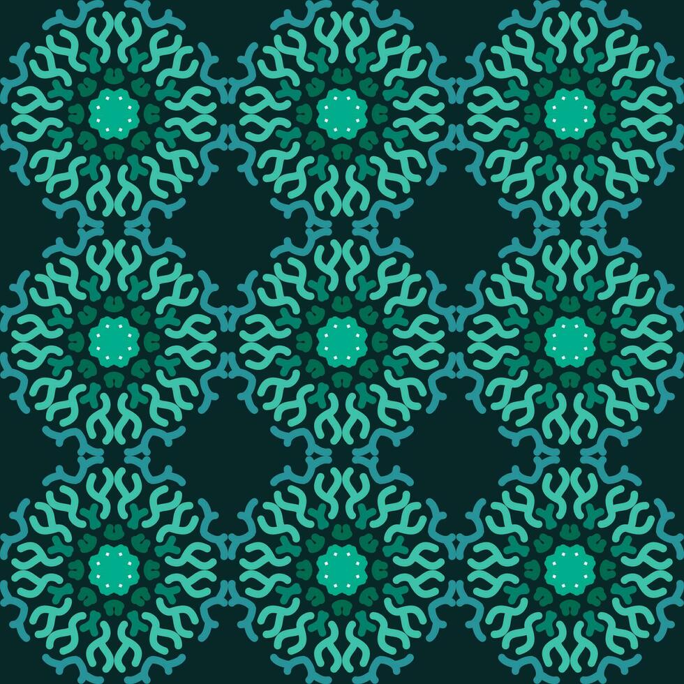 blue turquoise aqua menthe mandala vintage floral interior seamless flat design background vector illustration