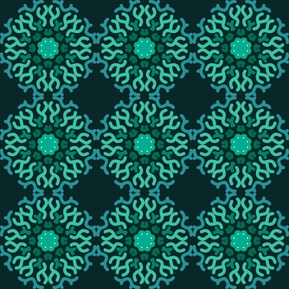 blue turquoise aqua menthe mandala vintage floral interior seamless flat design background vector illustration