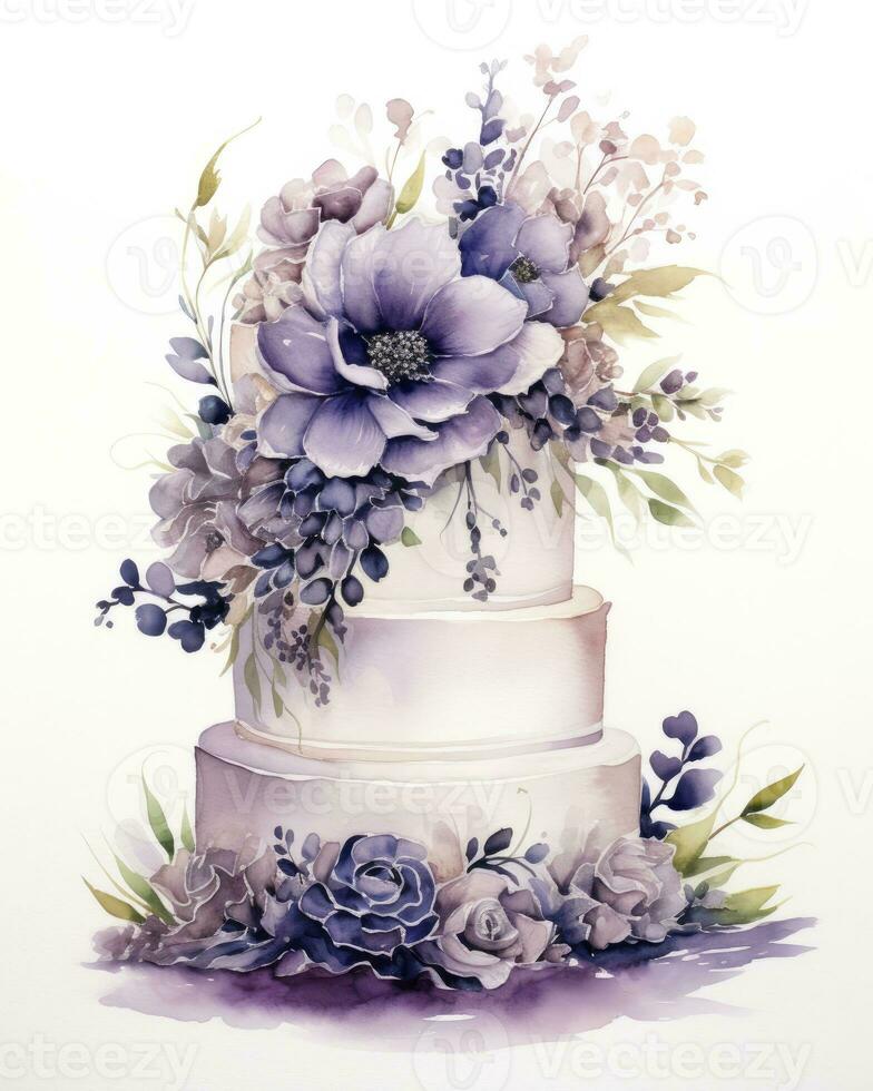 AI generated Watercolor wedding cake isolated on white background.  AI Generated photo