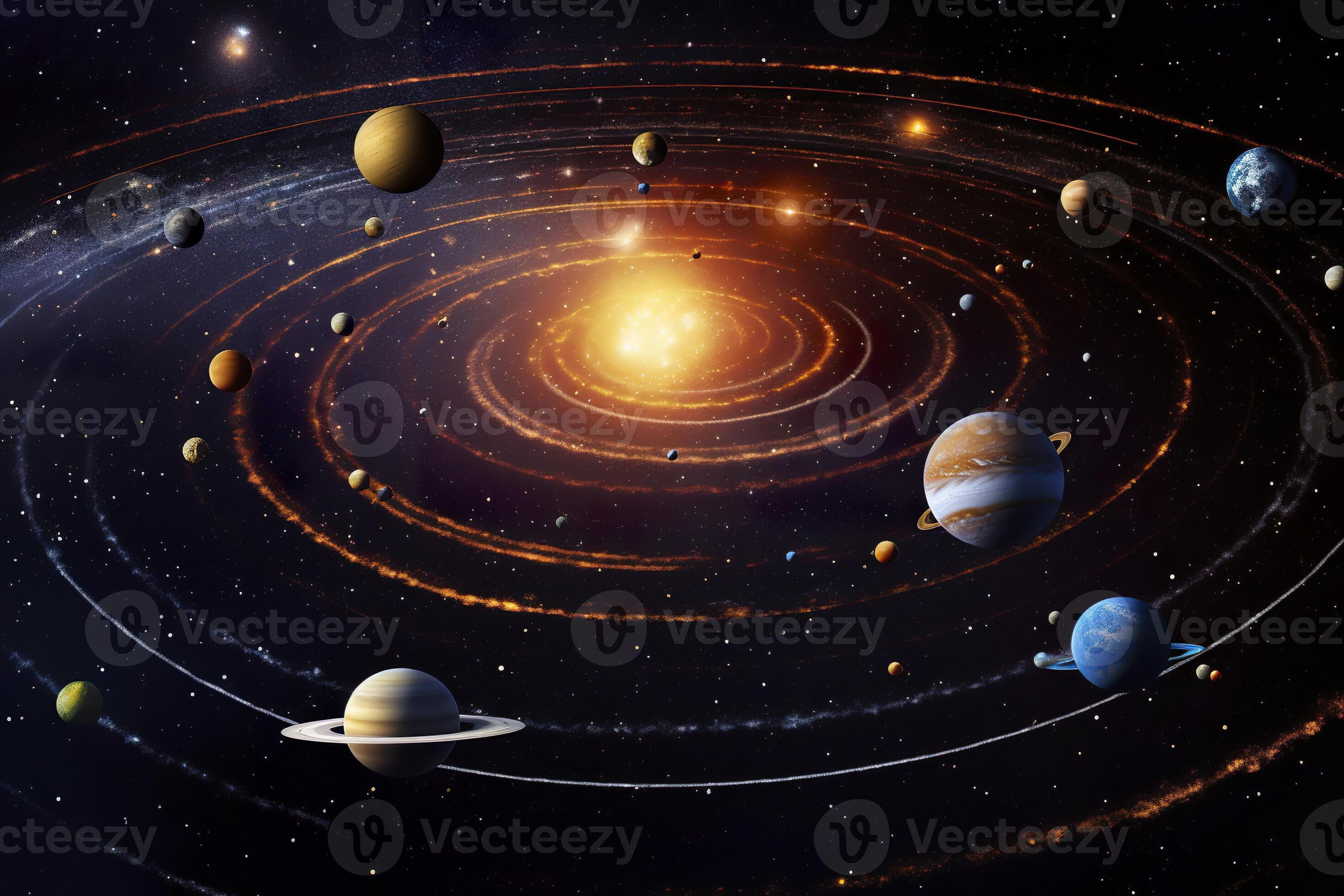 AI generated Our 3d Solar system with planets in orbits path. AI ...