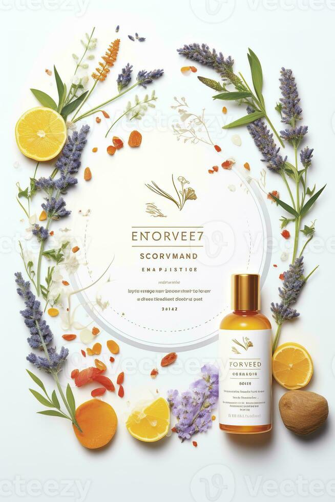 AI generated Beautiful flyer to present a store that sells products, body care, soap, cream, oil. Generative AI photo