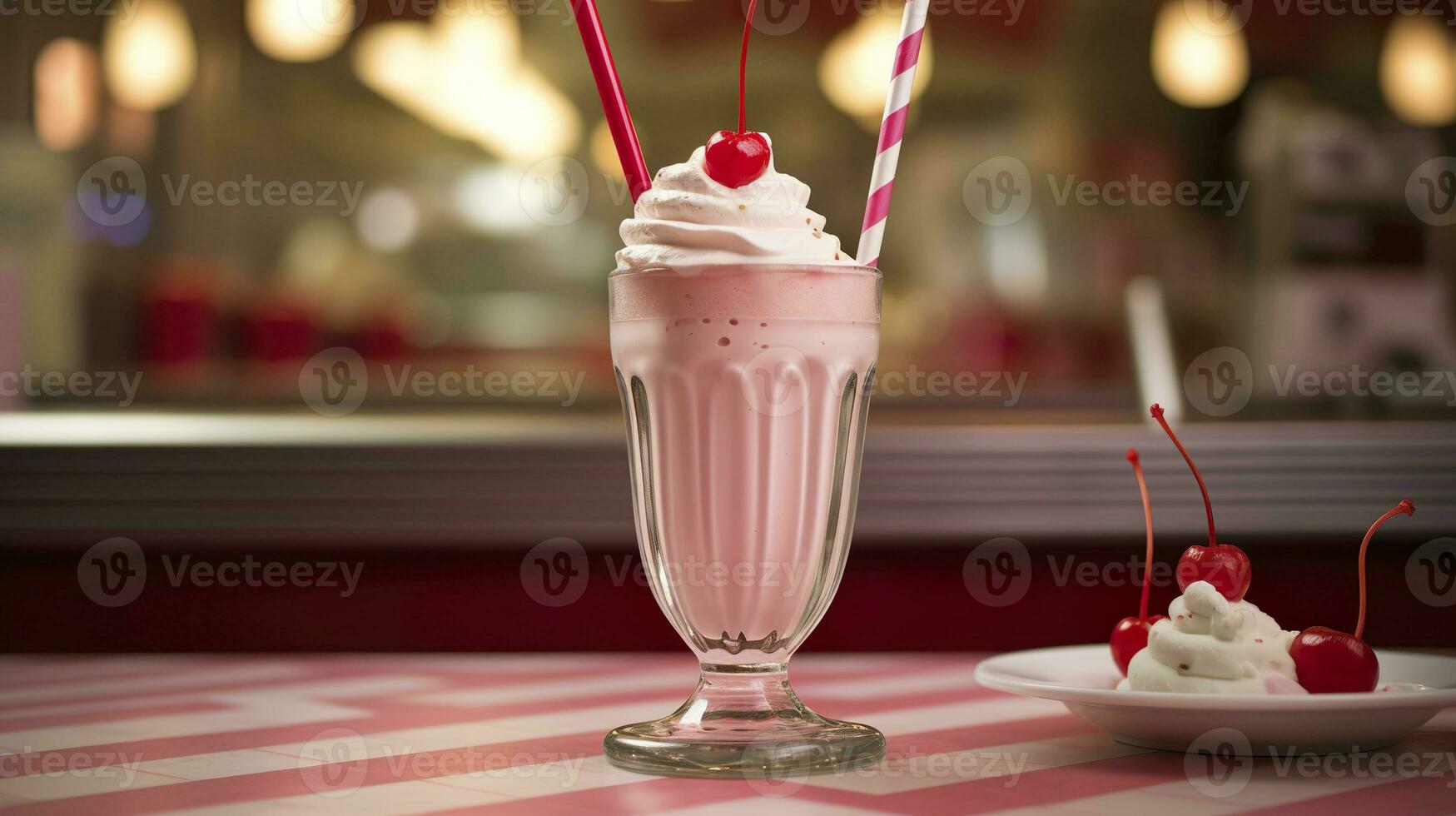 AI generated Cherry Milkshake in a Classic American Diner.  food photography concept. Generative AI photo