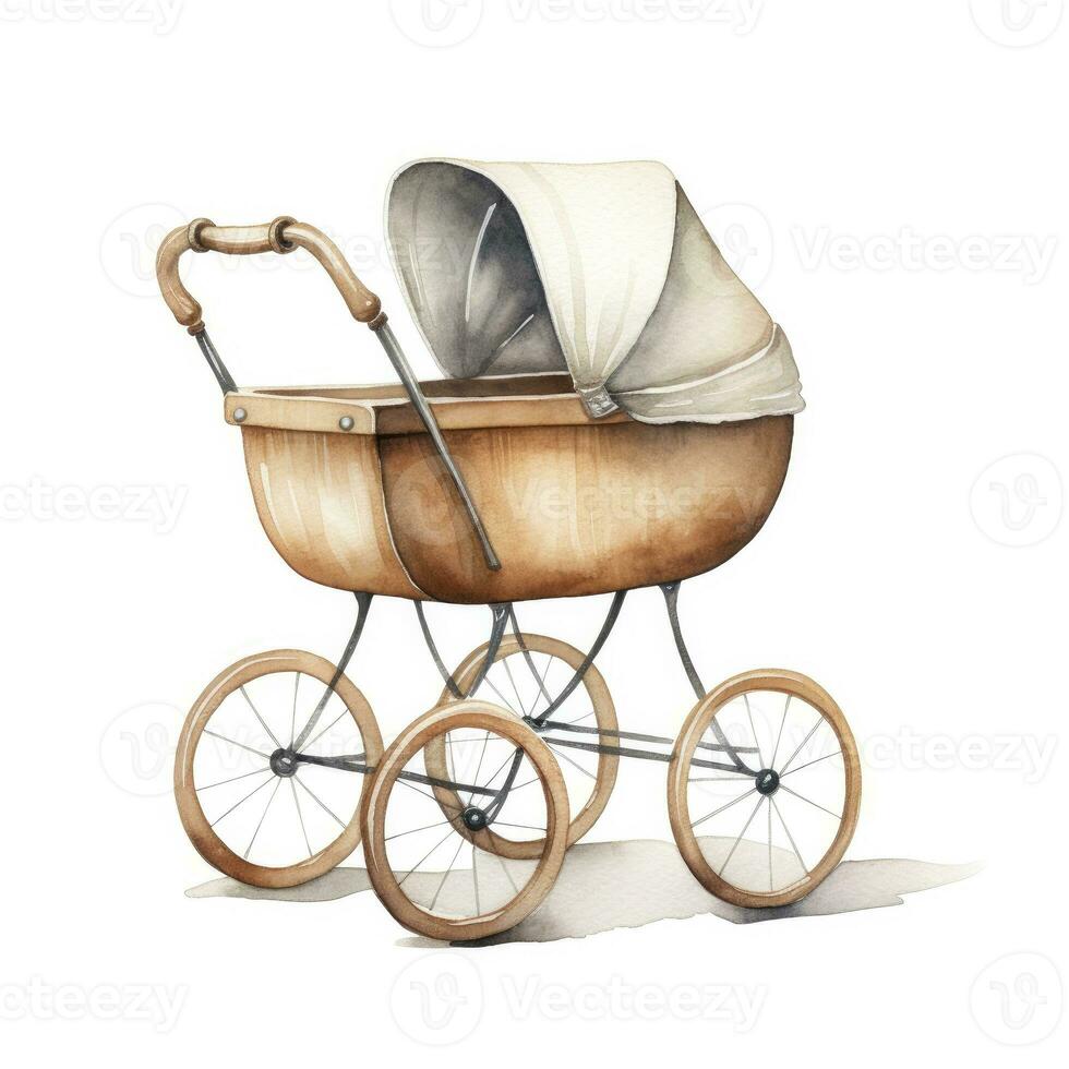 AI generated Watercolor Baby carriage Clipart on white background. AI Generated photo