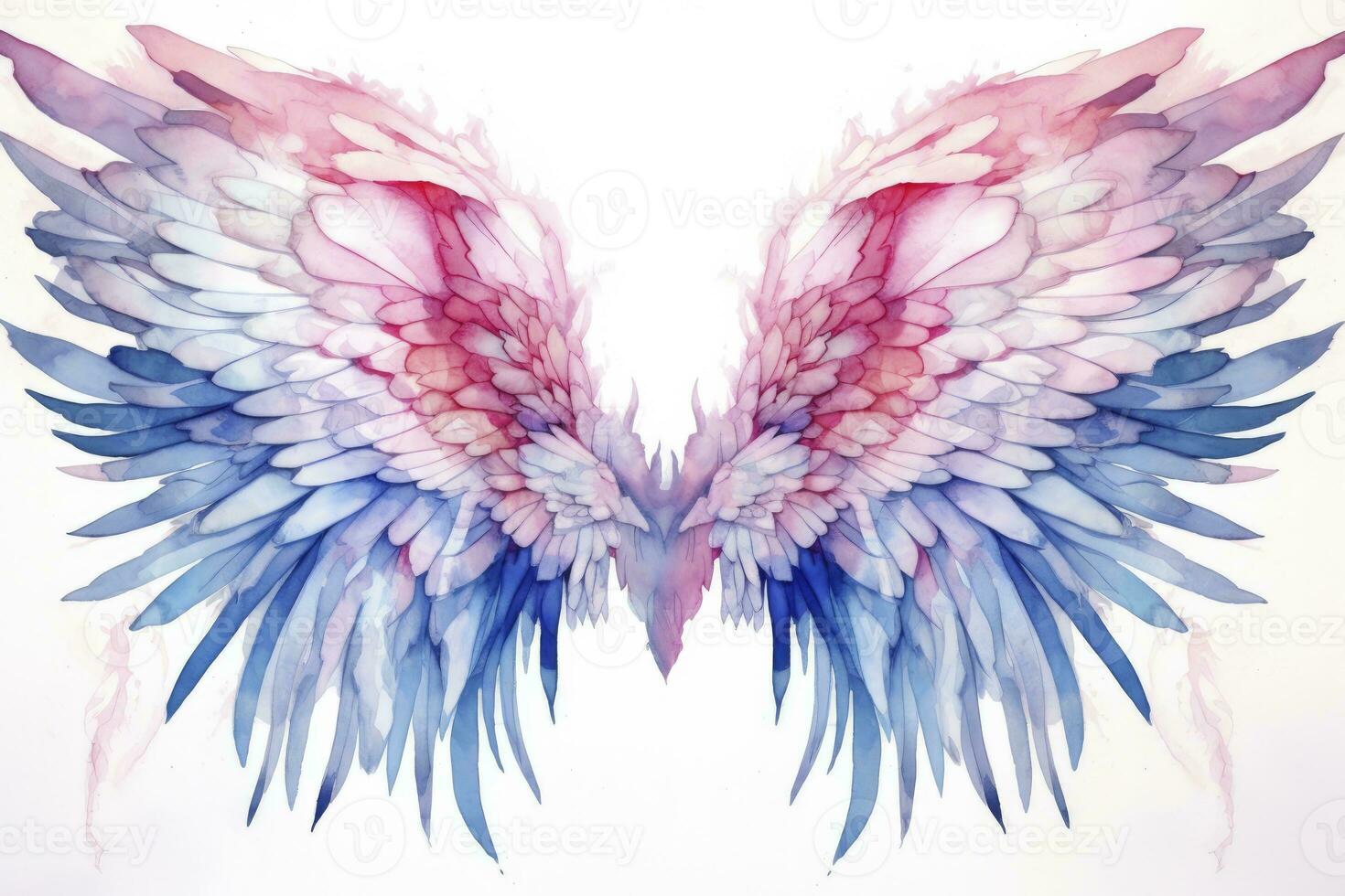 AI generated Beautiful magic watercolor blue pink wings. AI Generated photo