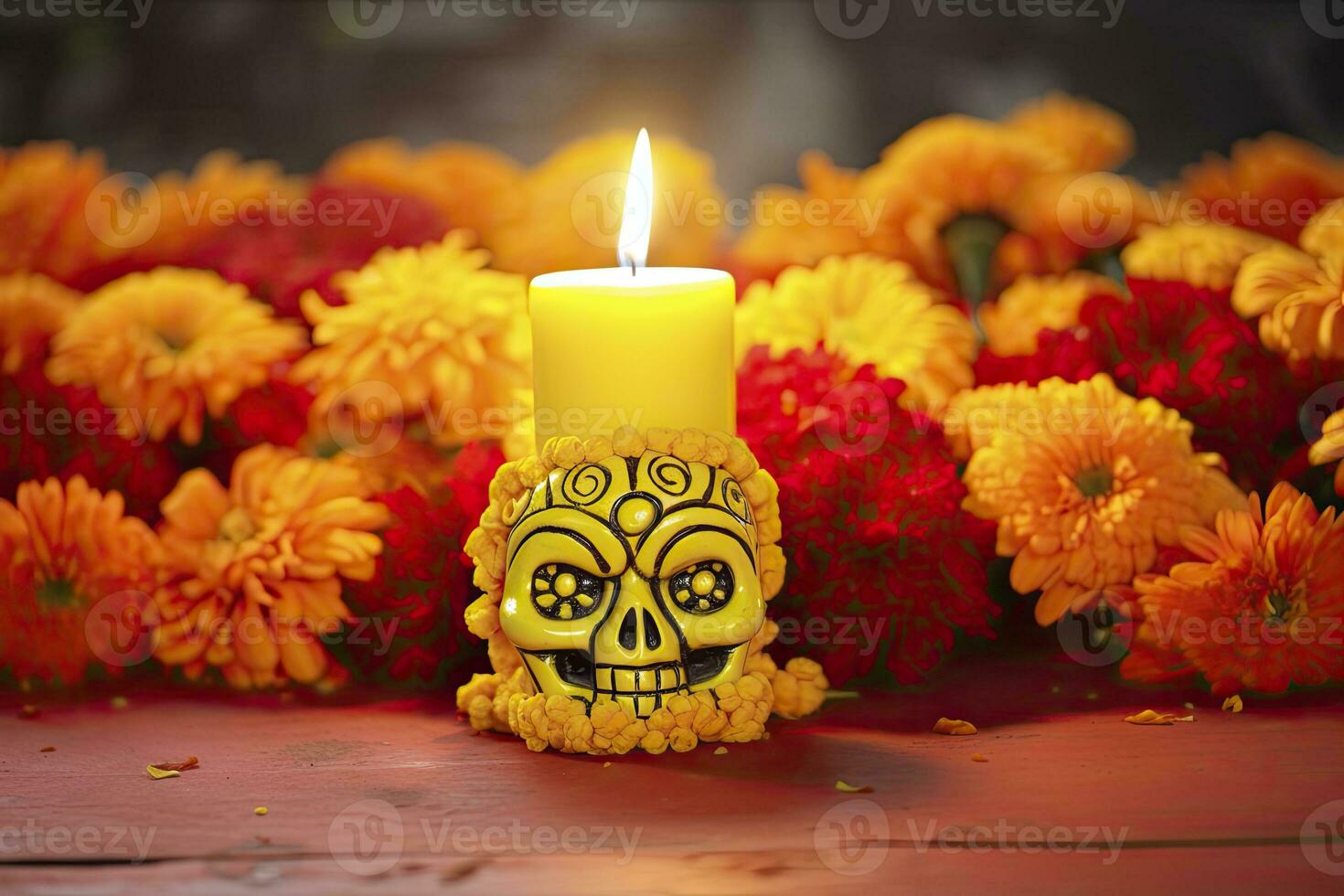 ai generado velas y maravilla flores día de el muerto concepto dia Delaware los muertos. ai generado foto