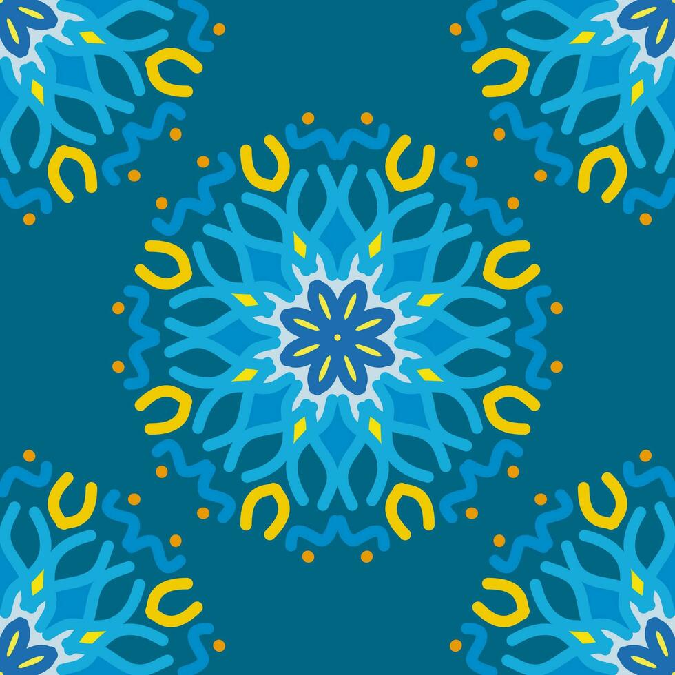 sin costura modelo amarillo ligero soleado azul menta mandala floral creativo diseño vector ilustración antecedentes