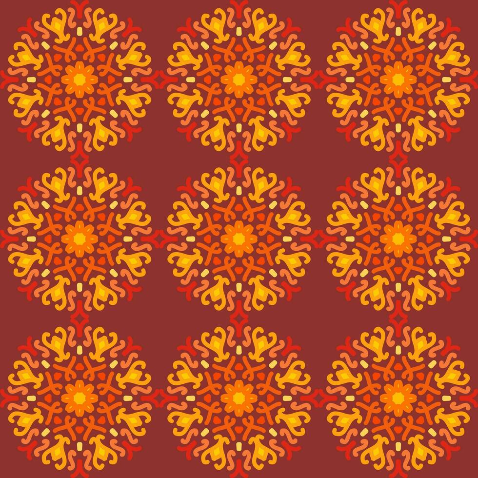 seamless pattern yellow red soft rose maroon vintage floral flower mandala interior flat design burgundy background vector illustration