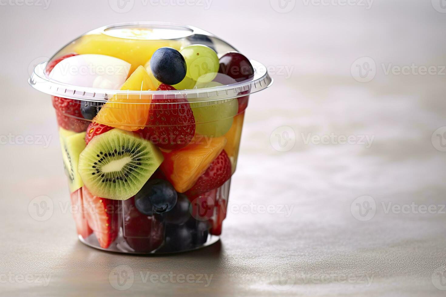 AI generated Fresh fruit salad to go with copy space. AI Generated photo