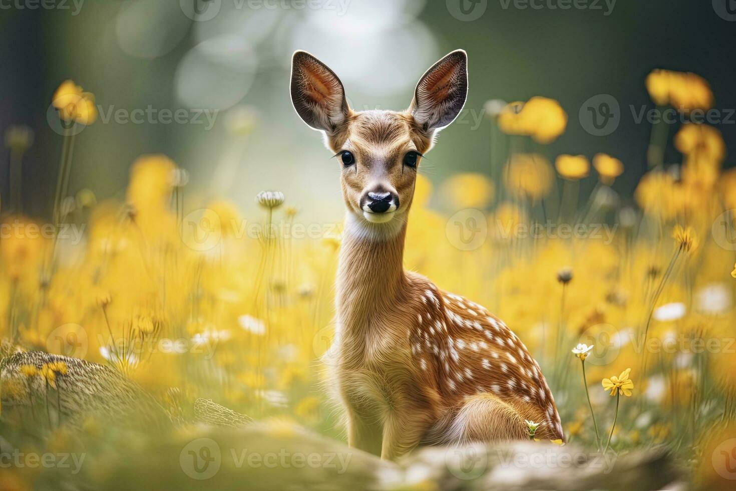 AI generated Female roe deer with beautiful flower. AI Generated photo