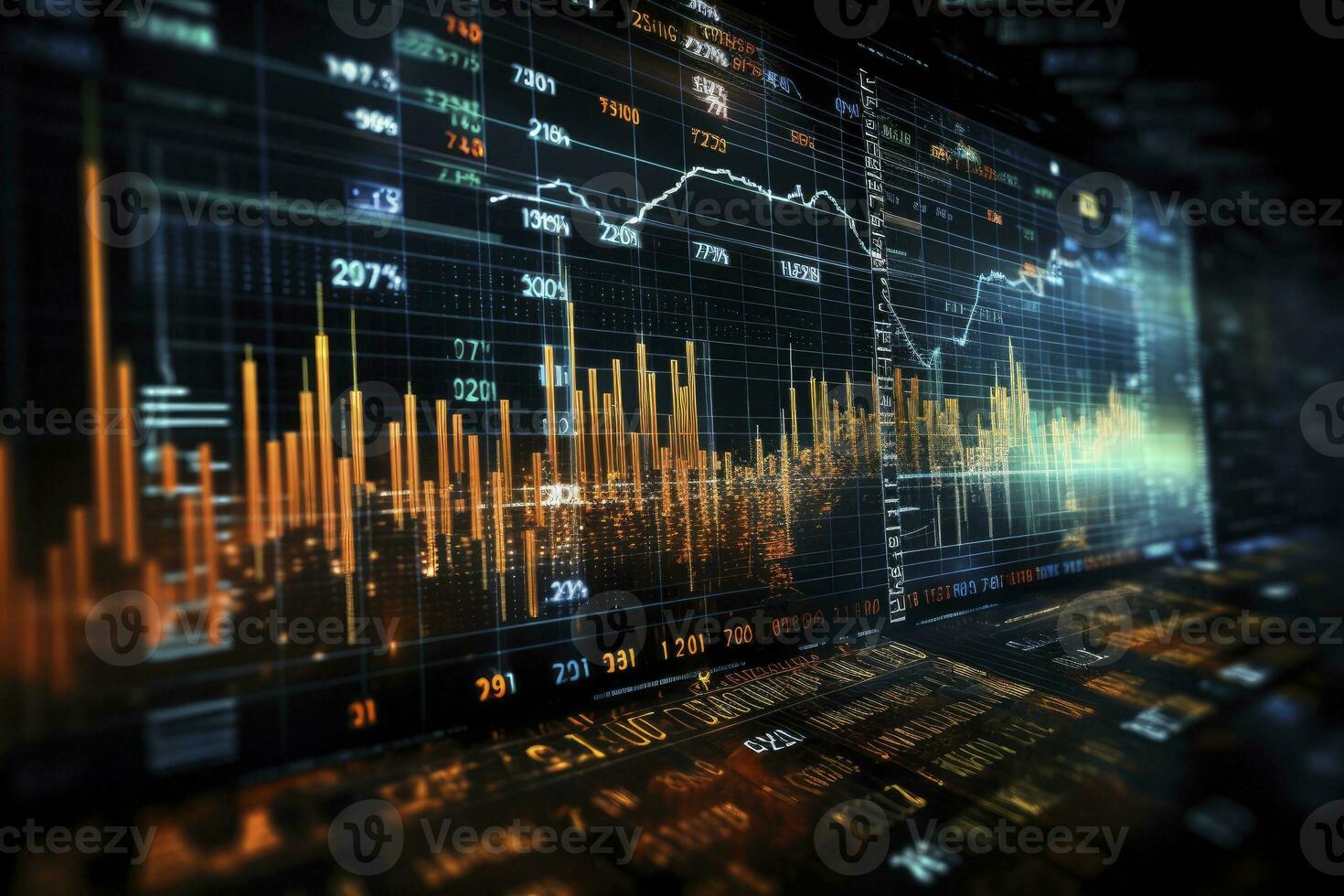 AI generated Digitally Generated Currency and Exchange Stock Chart for Finance and Economy Based Computer Software and Coding Display. AI Generated photo