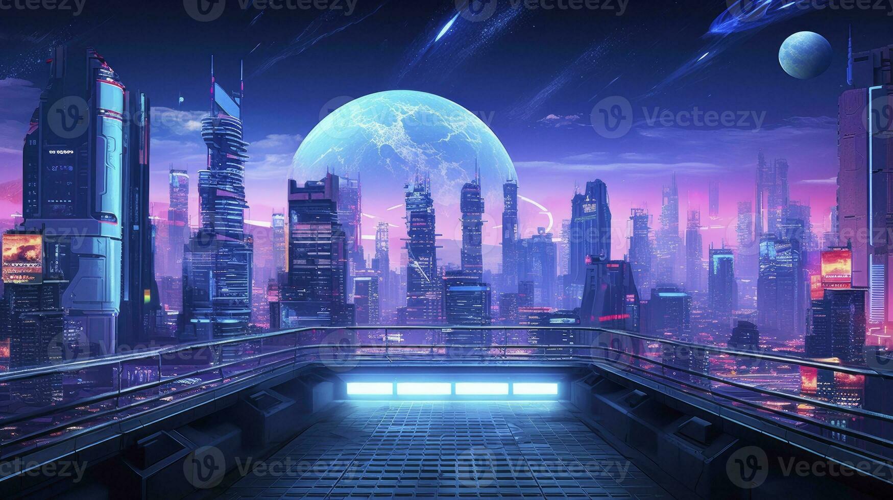 AI generated A futuristic, cyberpunk inspired cityscape at night. AI Generated photo