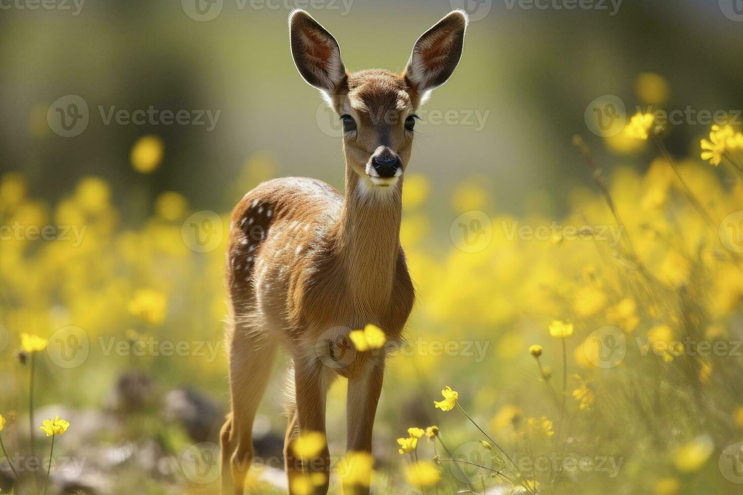 ai generado hembra hueva ciervo con hermosa flor. ai generado foto