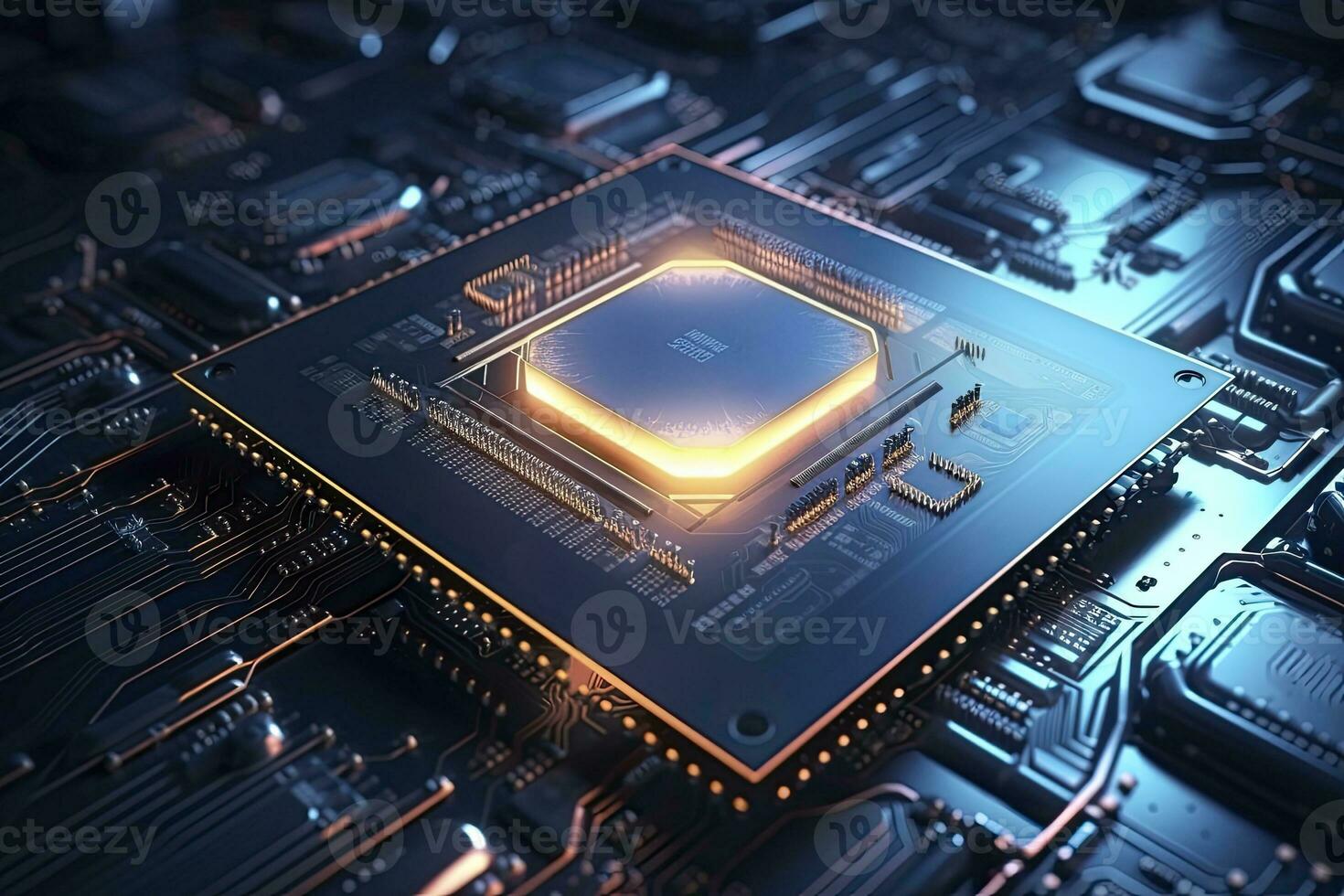 AI generated Futuristic central processor unit. Powerful Quantum CPU motherboard. AI Generated photo