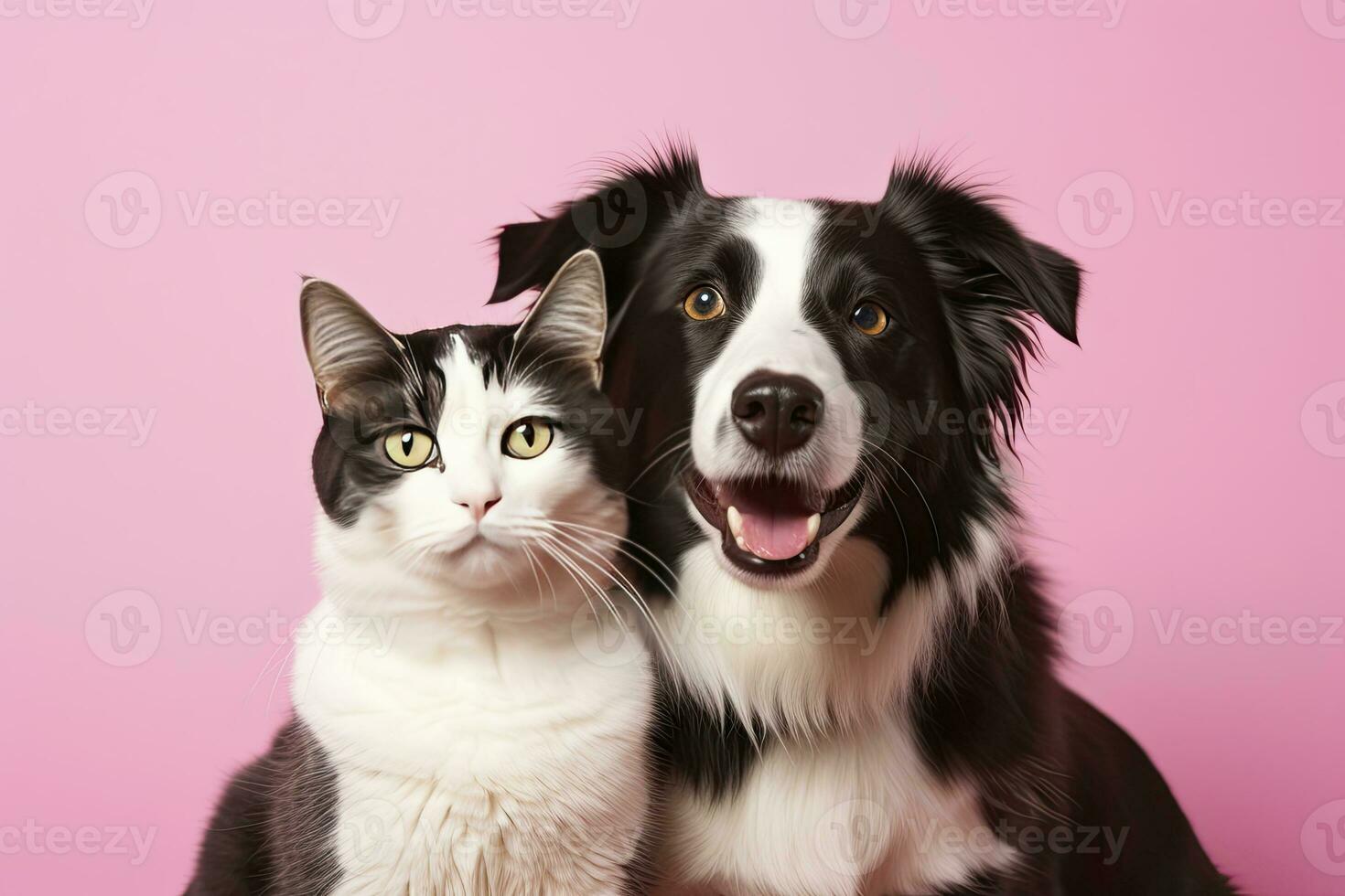 AI generated Cat and dog together with happy expressions. AI Generated photo