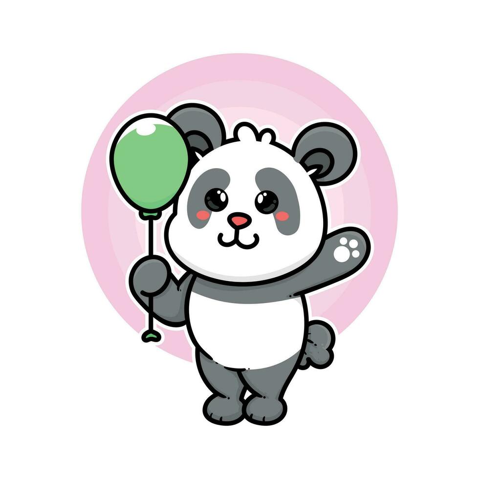 contento panda jugar globo adorable dibujos animados garabatear vector ilustración plano diseño estilo