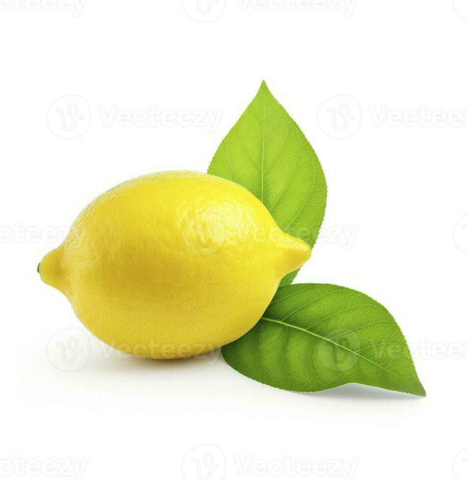 AI generated Lemon with leaf isolated on white background. AI Generated photo