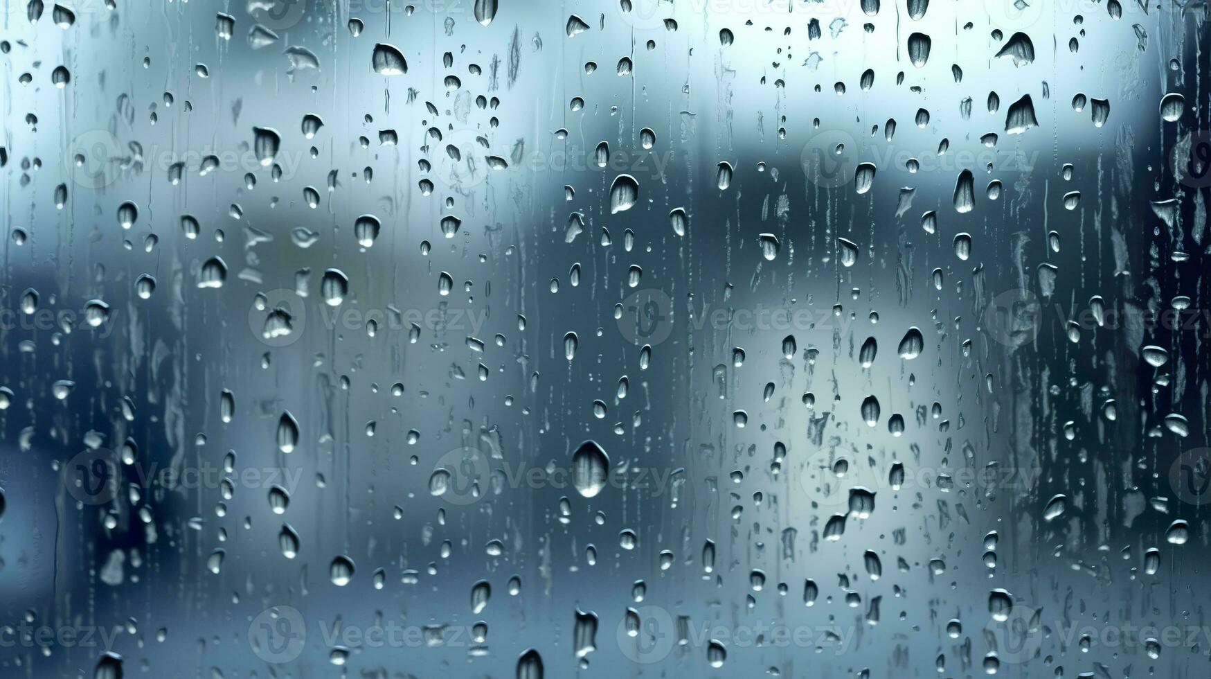 AI generated Raindrops on the window. Blue tone. Generative AI photo