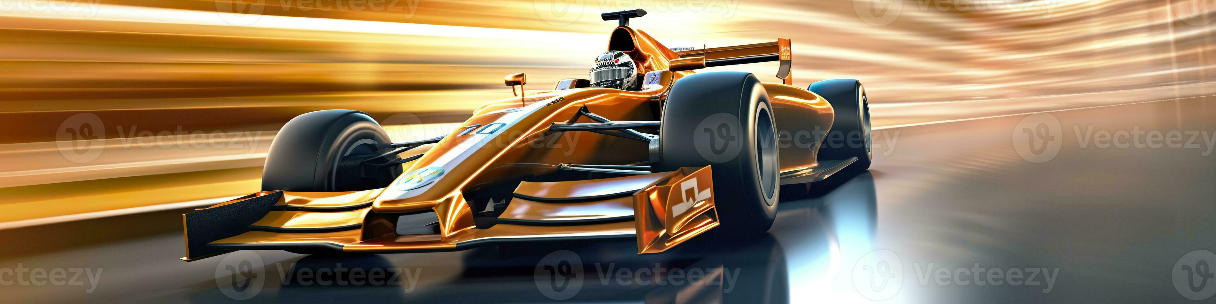 AI generated Racing car at high speed. Racer on a racing car passes the track. Motor sports competitive team racing. Motion blur background. Generative AI photo