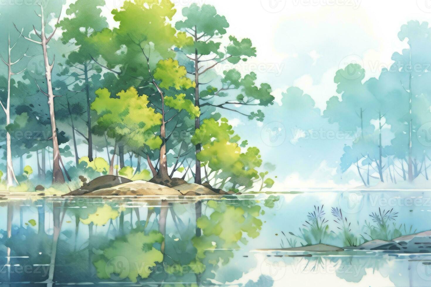 AI generated The serenity of a secluded forest lake.AI Generated photo