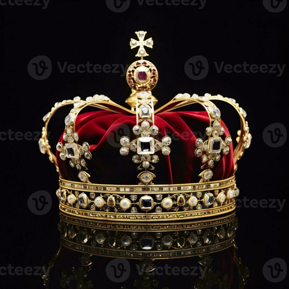 AI generated The Royal Coronation Crown Isolated on a Black Background. Generative AI photo