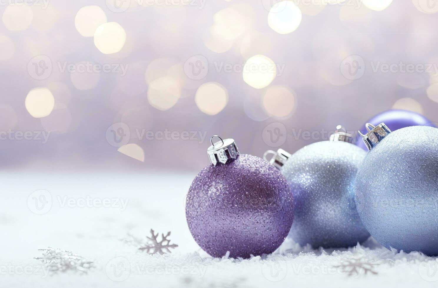 AI generated Christmas decorations ball on snow background. AI Generated photo