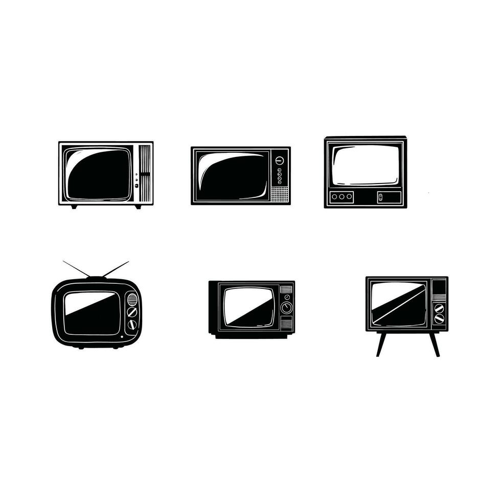 tv old retro vintage icon stock vector illustration black outline silhouette