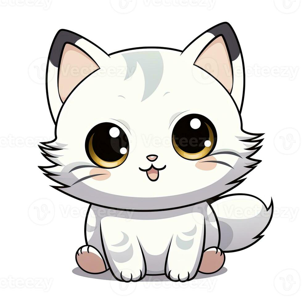 AI generated Cute Kawaii cat clipart icon white background. AI Generated photo