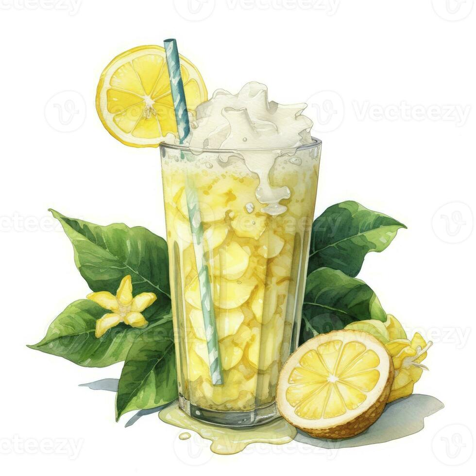 AI generated Watercolor jack fruit cream soda, Japanese soda. AI Generated photo