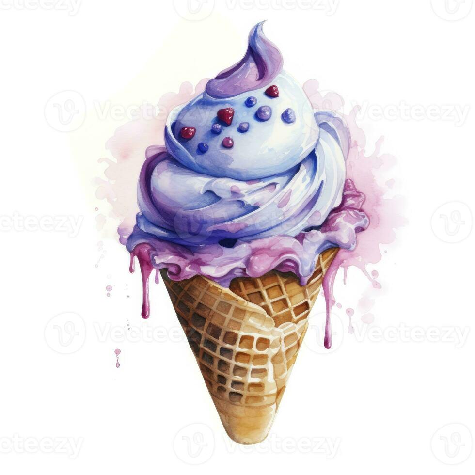 AI generated Watercolor ice cream in a waffle cone. AI Generated photo