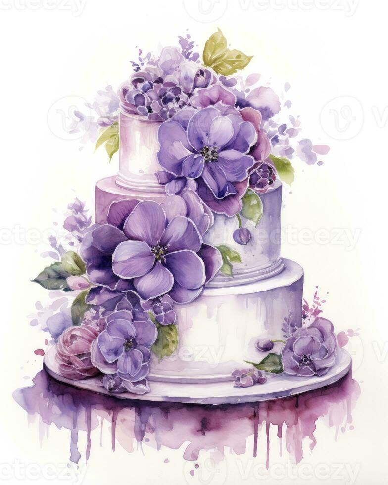 AI generated Watercolor wedding cake isolated on white background.  AI Generated photo