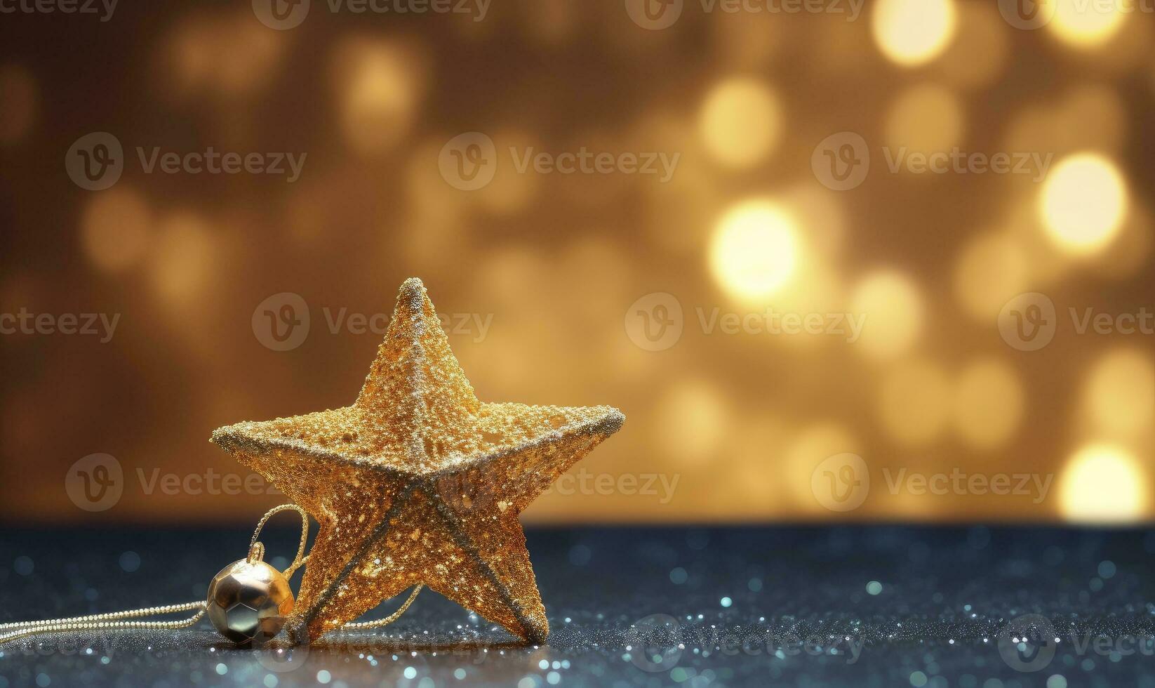 AI generated Sparkling Golden Christmas Star. Ornament Decoration Defocused Bokeh Background. AI Generated photo