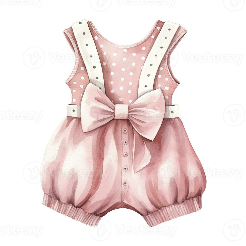 AI generated Pink baby girl romper in watercolors on a white background. AI Generated photo