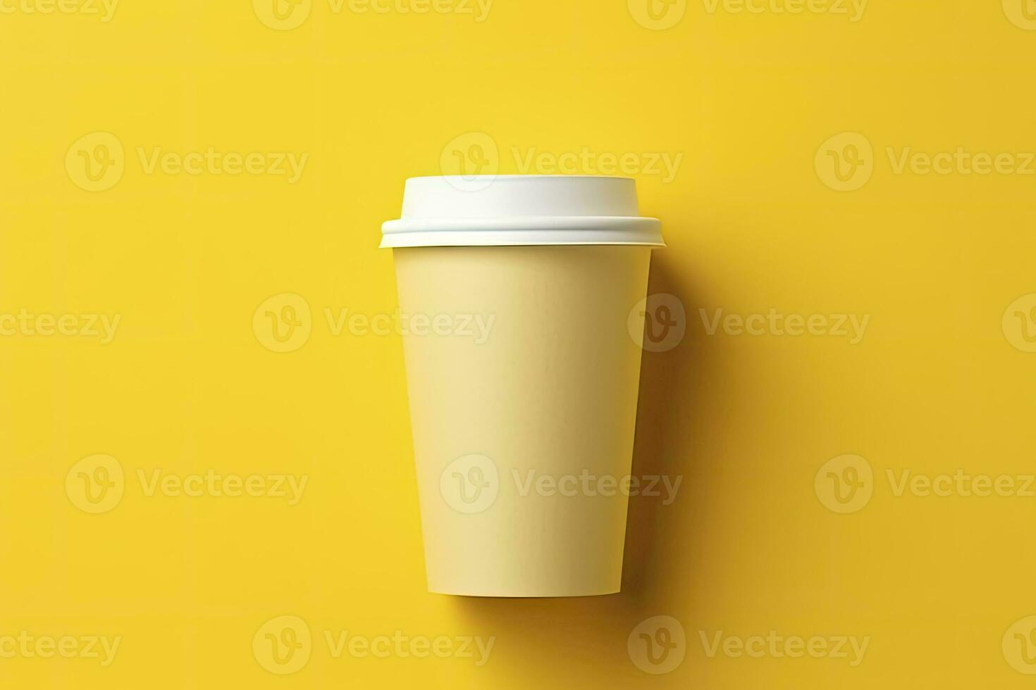 AI generated Blank coffee cup isolated on yellow background. AI Generated photo