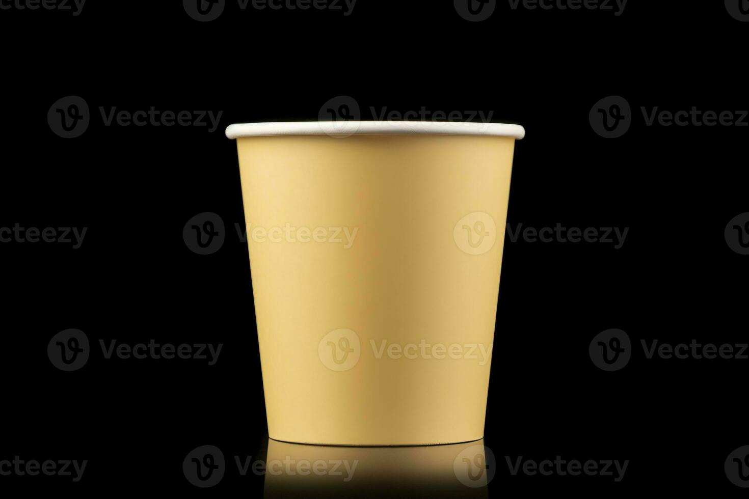 AI generated Side view yellow empty disposable paper fast food cup isolated on black background. Generative AI photo