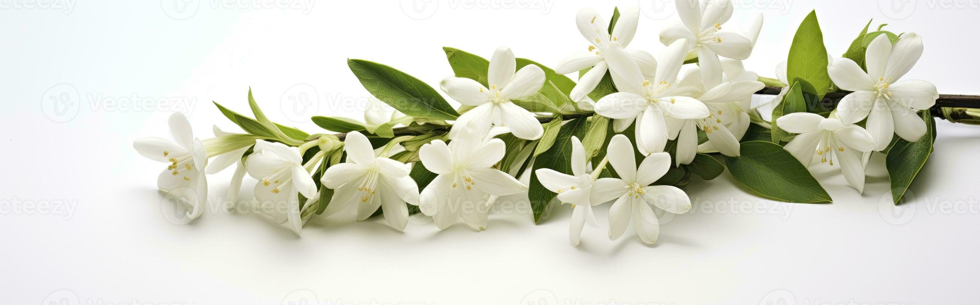 AI generated Jasmine flowers on white surface. AI Generated photo