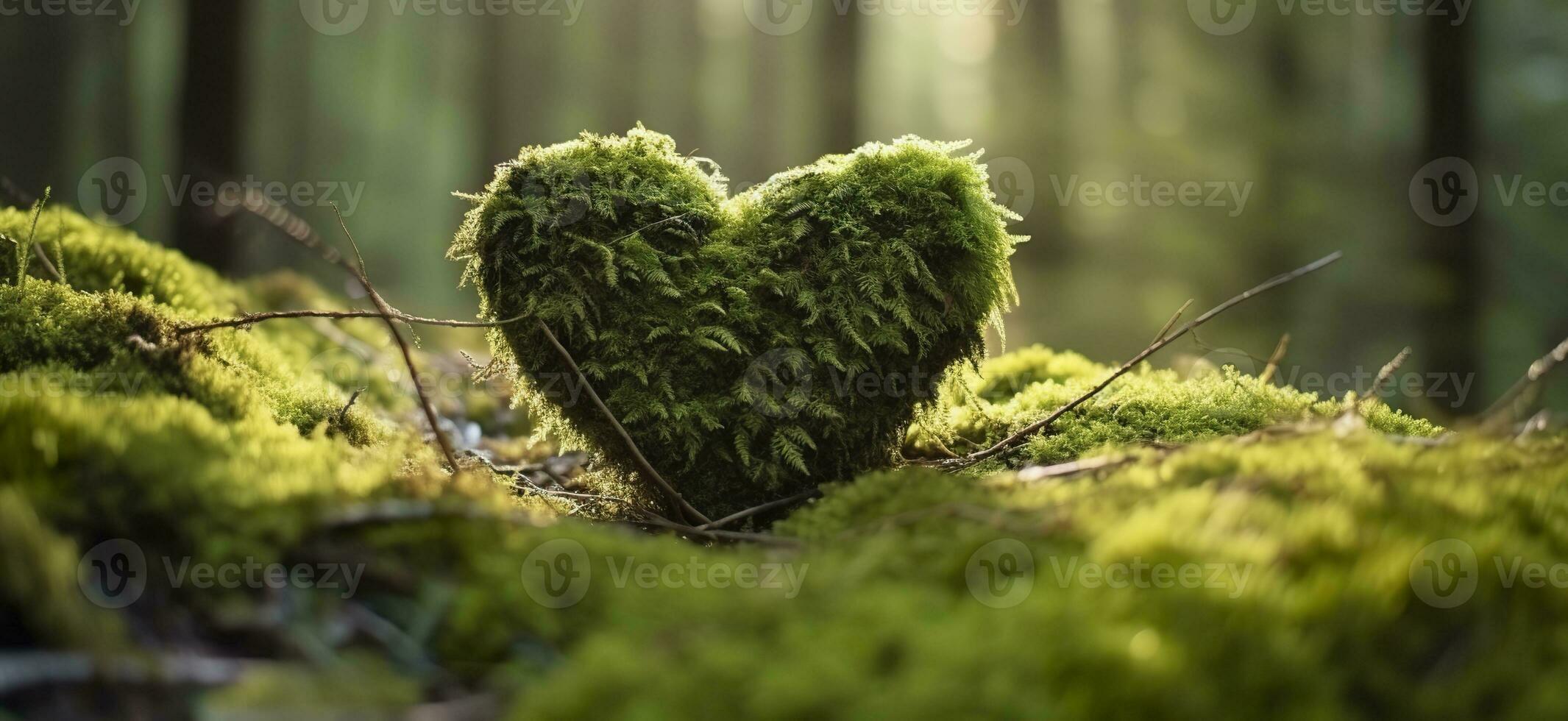 ai generado de cerca de de madera corazón en musgo. natural entierro tumba en el bosque. generativo ai foto