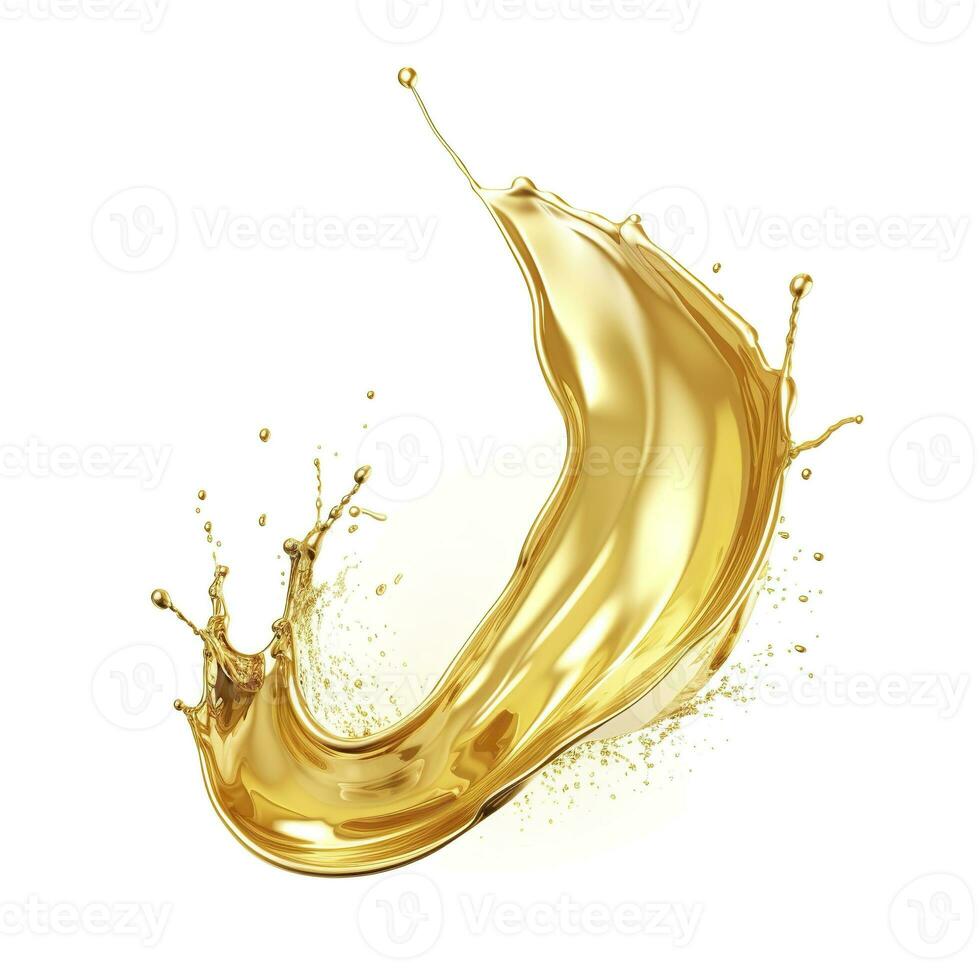 AI generated Golden Oil or Cosmetic essence splash isolated on white background, 3d illustration. AI Generated photo