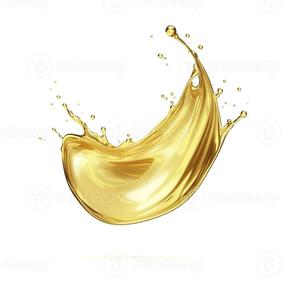 ai generado dorado petróleo o cosmético esencia chapoteo aislado en blanco fondo, 3d ilustración. ai generado foto