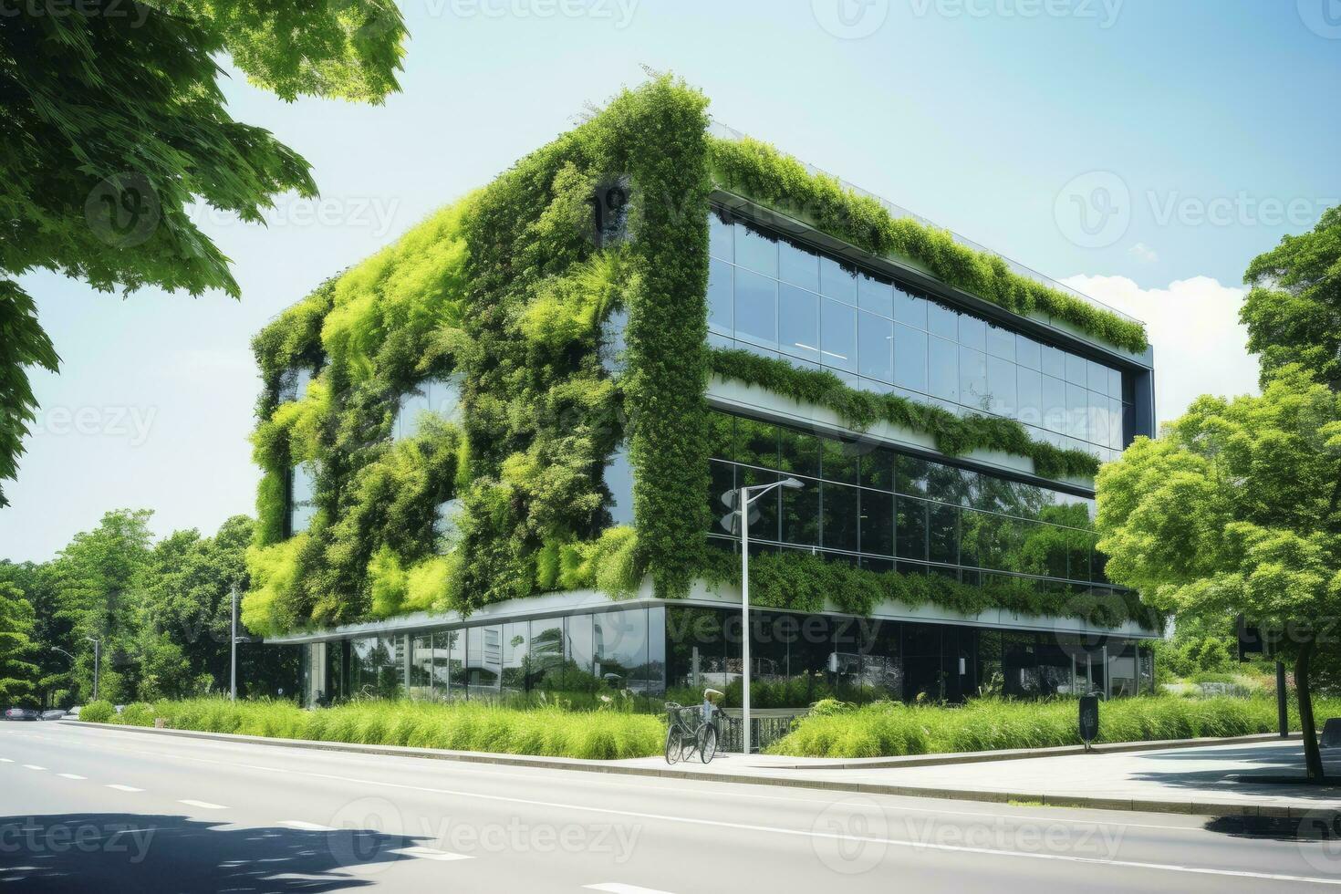 AI generated Office building with green environment. AI Generated photo