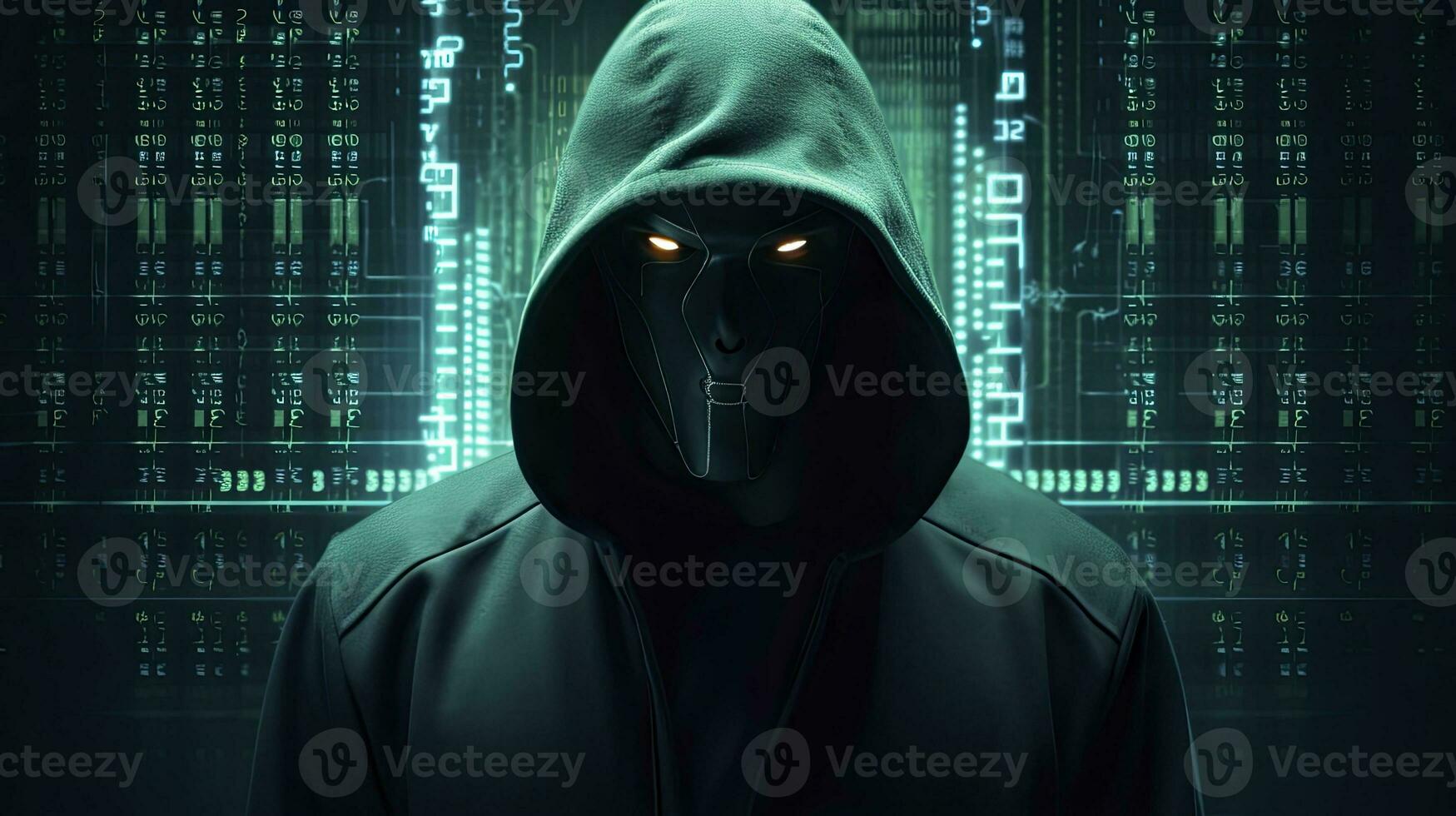 ai generado binario intriga. anónimo robótico hacker concepto de hackear. ai generado foto