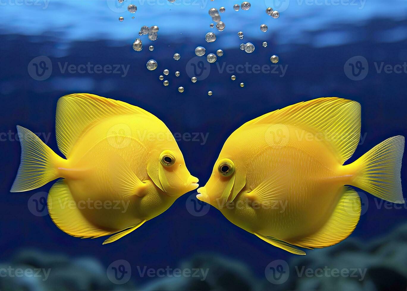 AI generated Two yellow tangs, face to face.  AI Generated. photo