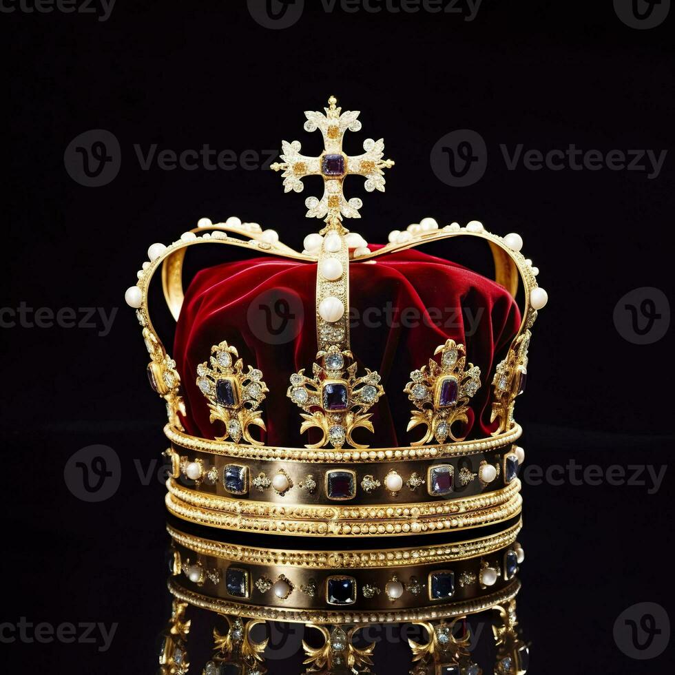 AI generated The Royal Coronation Crown Isolated on a Black Background. Generative AI photo