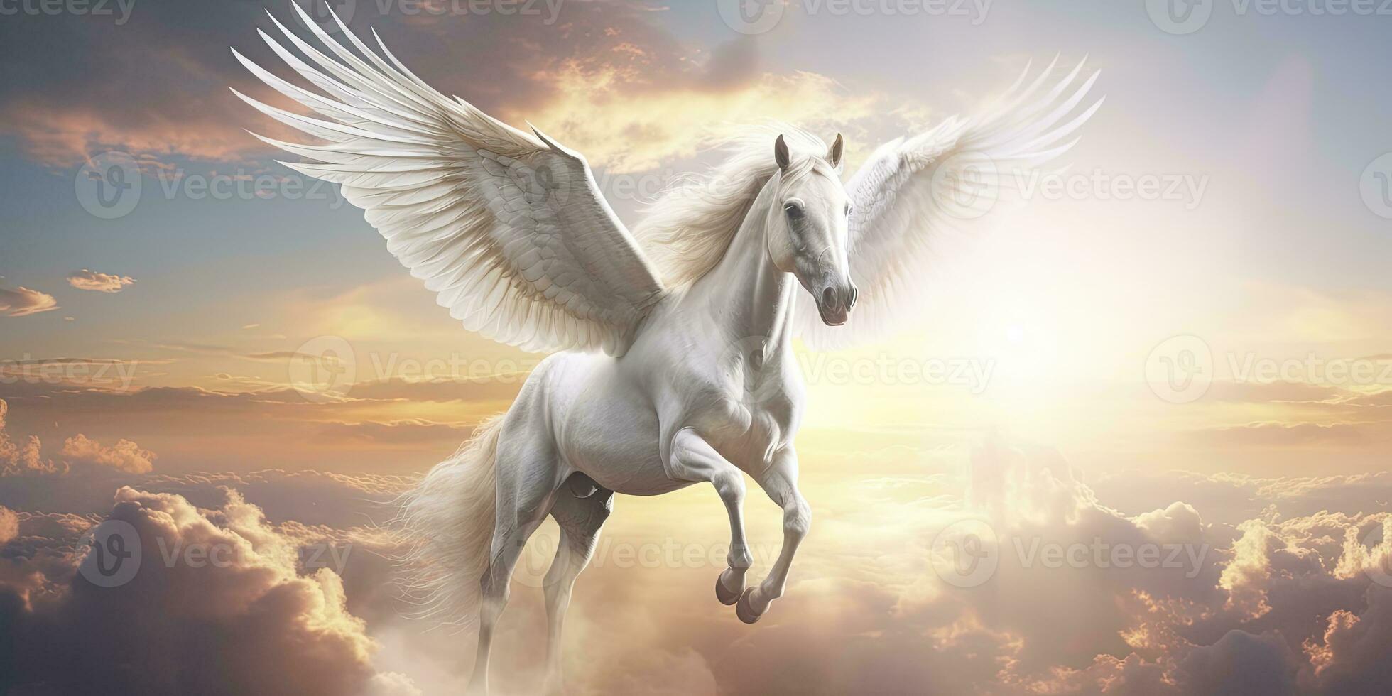 AI generated A white horse with wings. AI Generated photo