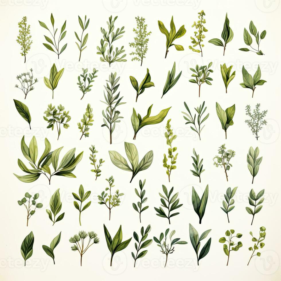 AI generated Collection of watercolor herbs clipart on white background. AI Generated photo