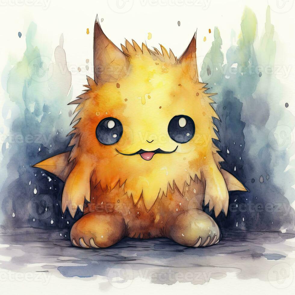 AI generated Watercolor cute monster on white background. AI Generated photo