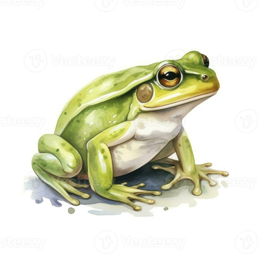 AI generated Watercolor green frog on white background.  AI Generated photo