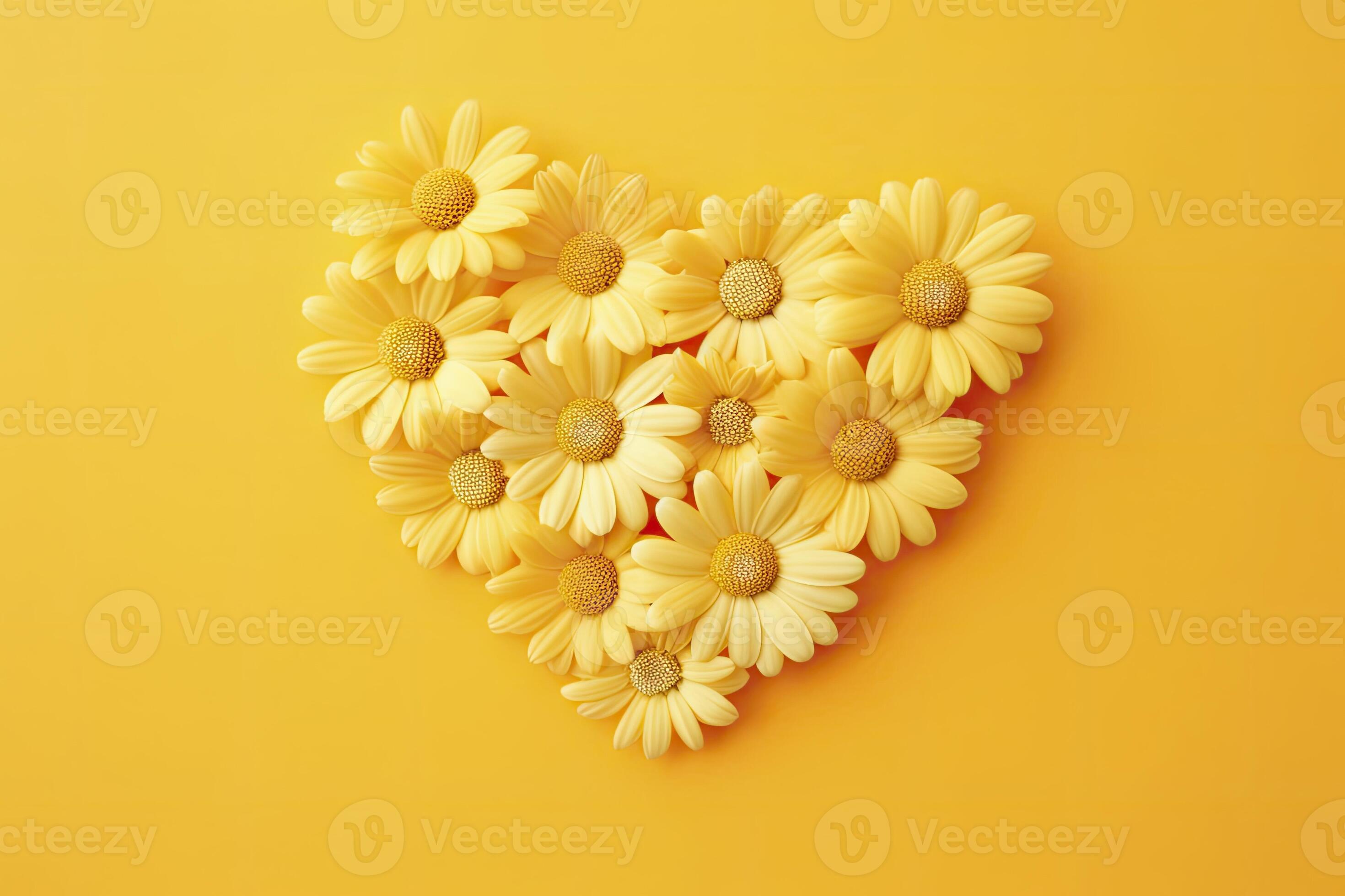 AI generated Yellow Heart Shaped By Yellow Daisies Over Yellow